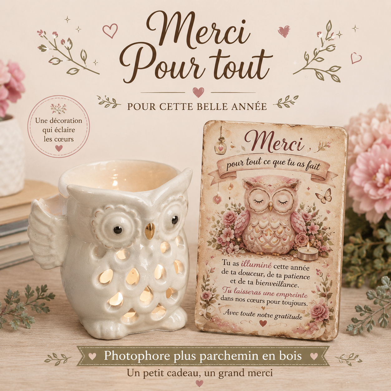 Photophore +Parchemin en bois