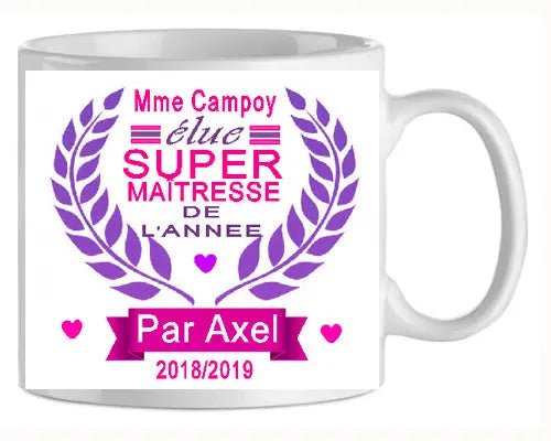 Mug - maitresse - personnalise élue super maitresse (ref - 46374) - Mug personnalisé | Shopping cadeaux 93