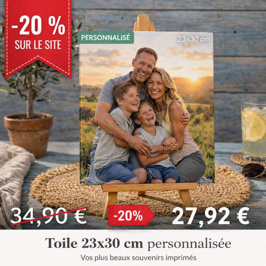 Toile photo personnalisée 24x30 cm+chevalet – Impression photo sur toile