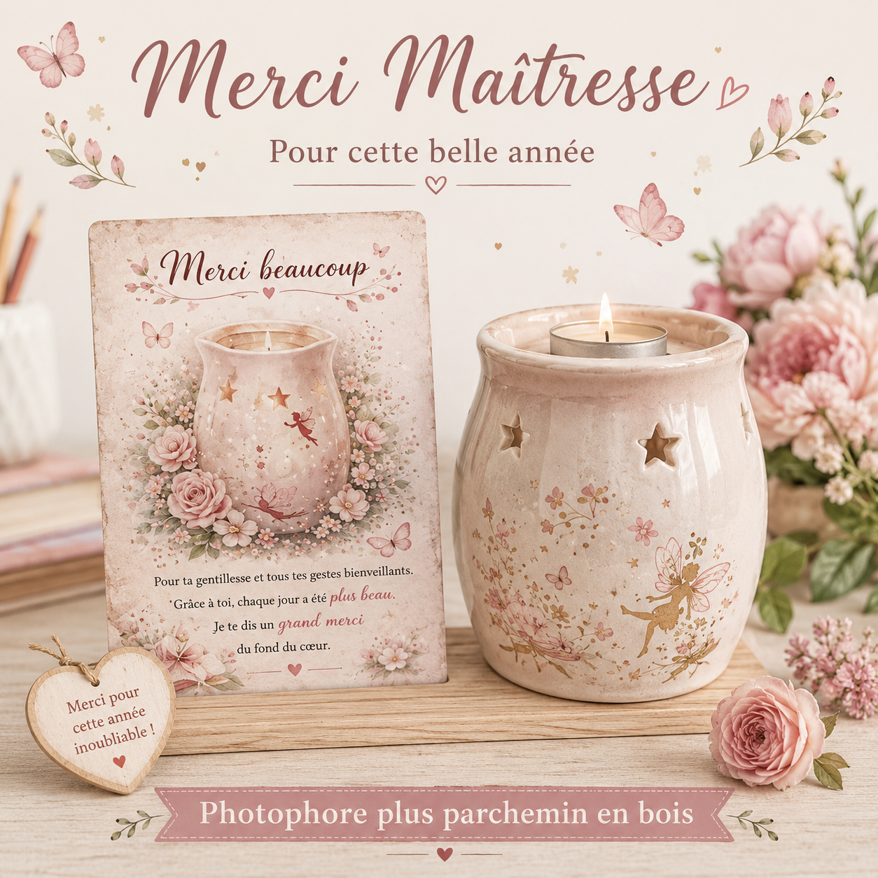 Photophore +Parchemin en bois
