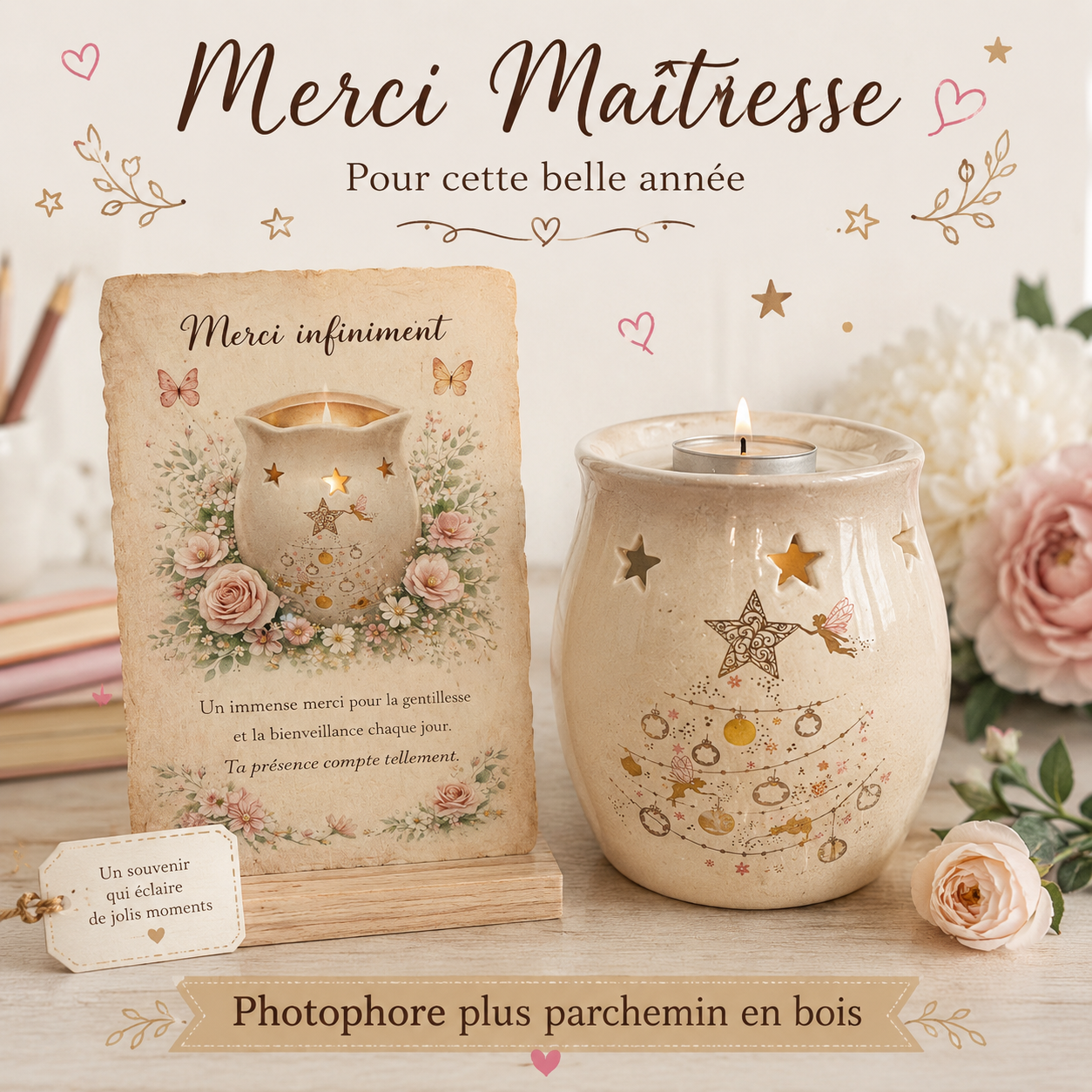 Photophore +Parchemin en bois