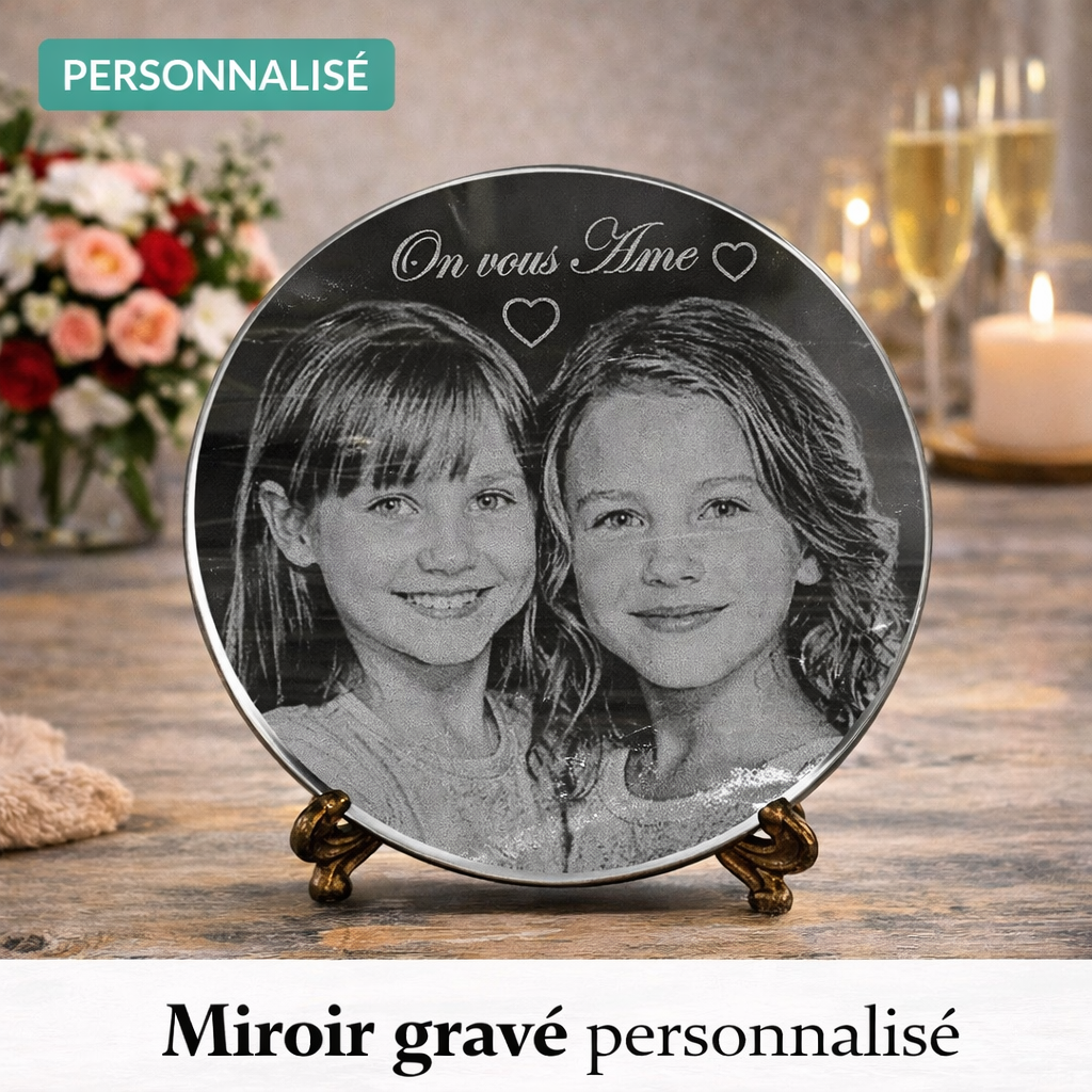 Gravure photo sur miroir personnalisé