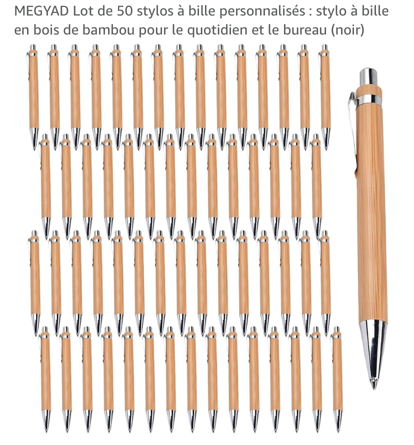 lots de 50 stylos en bois gravés