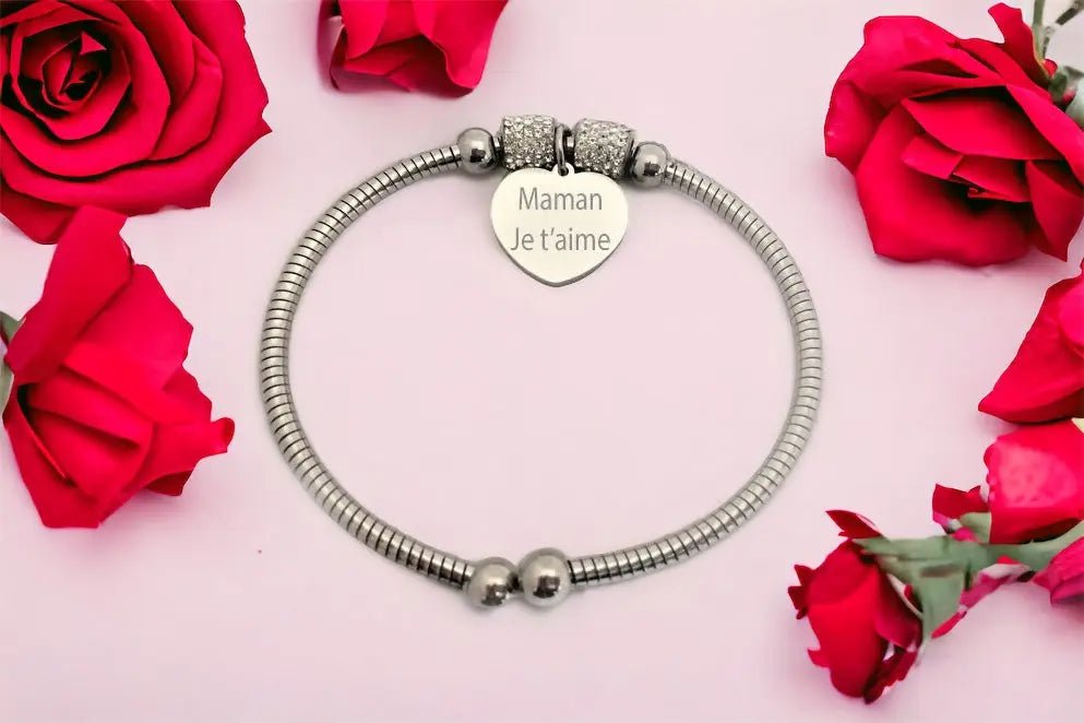 gourmette-femme-personnalisable  coeur acier (REF-19452)