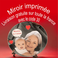Miroir imprimé photo et texte rond 20cm (REF - 82070) - miroir | Shopping cadeaux 93