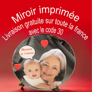 Miroir imprimé photo et texte rond 20cm shopping cadeaux 93