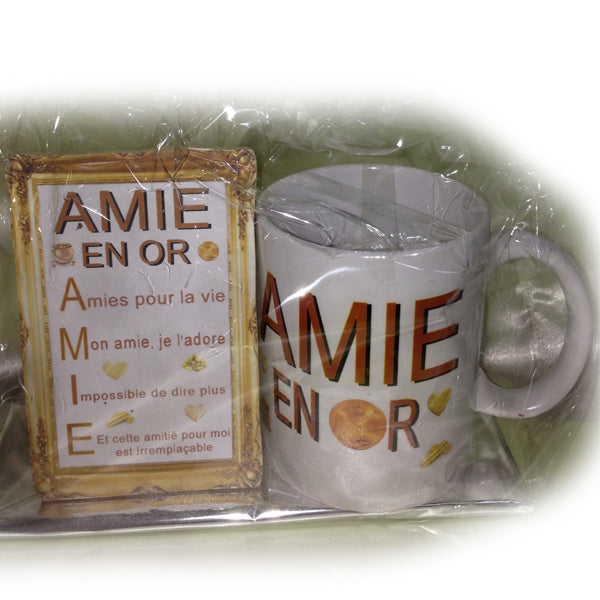 shoppingcadeaux93 ensemble amie en or  , mug  + cadre 