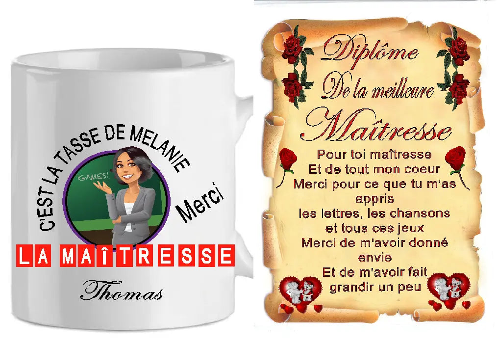 shoppingcadeaux93 , ensemble , mug + parchemin, maitresse