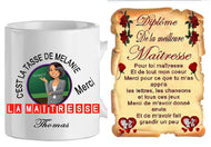 Ensemble - maitresse - petit - modele c'est la tasse 1 ( 4 modeles ) (ref - 56313) - mug+parchemin pm | Shopping cadeaux 93