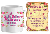 Ensemble - maitresse - petit - modele fleurs 1 ( 7 modeles ) (ref - 55022) - mug+parchemin pm | Shopping cadeaux 93