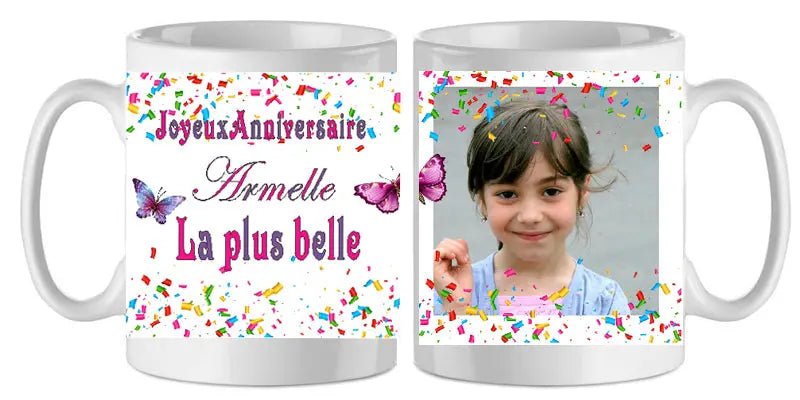 Mug - anniversaire - enfant - photo - texte 2 (ref - 35143) - mug anniversaire enfant photo | Shopping cadeaux 93