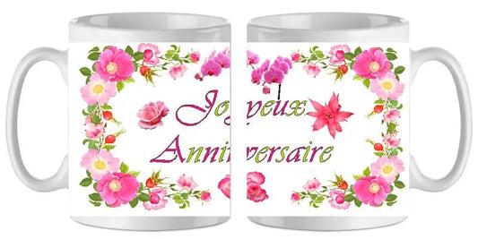Mug - anniversaire joyeux anniv fleur 2 (ref - 24786) - mug | Shopping cadeaux 93