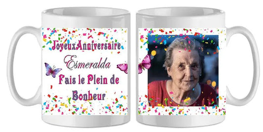 Mug - anniversaire - photo - texte 2 (ref - 35811) - Mug personnalisé | Shopping cadeaux 93