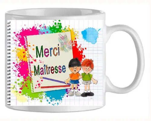Mug - maitresse merci 2 (ref - 32306) - Mug personnalisé | Shopping cadeaux 93