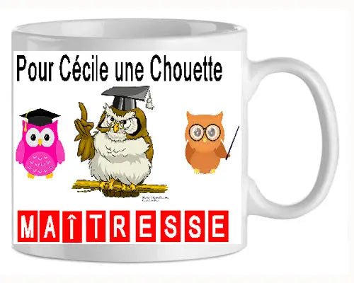 Mug - maitresse - personnalise chouette (ref - 34975) - Mug personnalisé | Shopping cadeaux 93