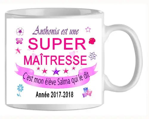 Mug - maitresse - personnalise super maitresse (ref - 44075) - Mug personnalisé | Shopping cadeaux 93