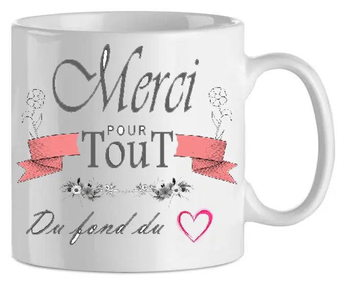 Mug - merci du fond du coeur (ref - 57499) - mug | Shopping cadeaux 93
