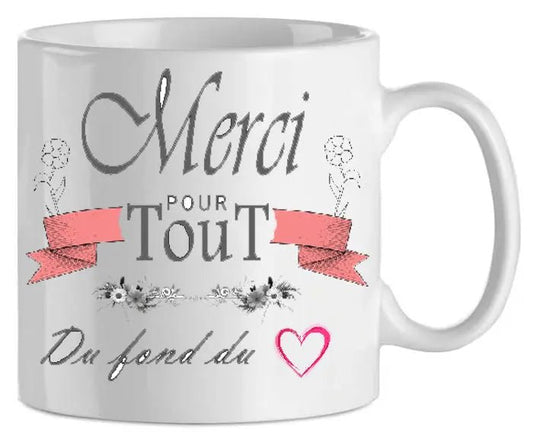 Mug - merci du fond du coeur (ref - 57499) - mug | Shopping cadeaux 93